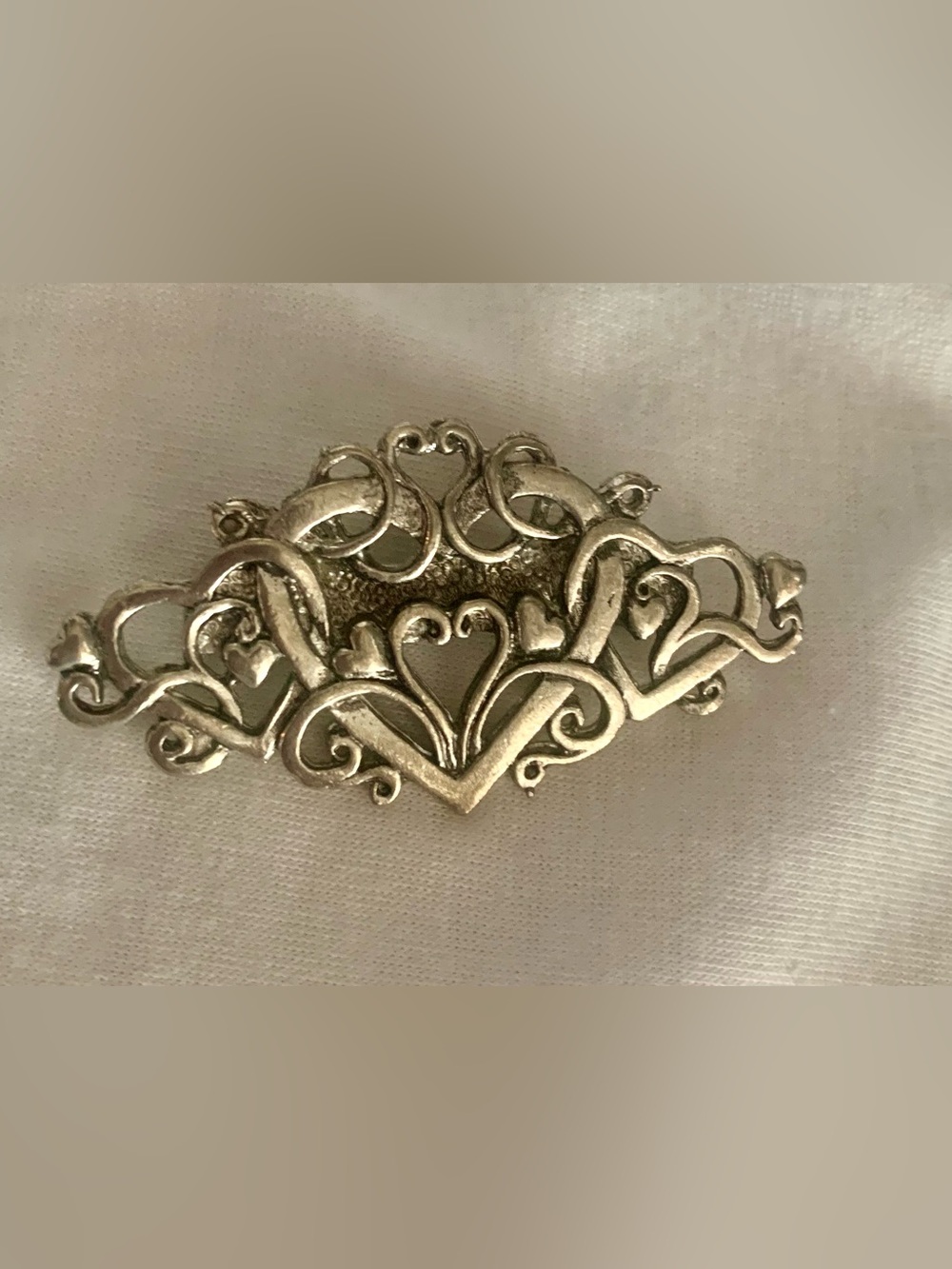 vintage Metzke pewter heart filigree brooch pin